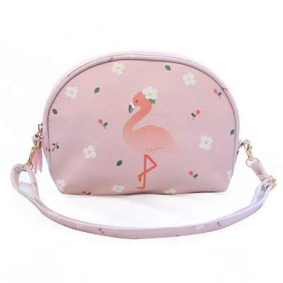 The new large Korea style PU cartoon travel waterproof convenient cute shell flamingos cosmetic bag crossbody shoulder bags