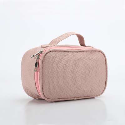 TUOSLAND Custom litchi PU leather handle waterproof case cosmetic makeup bags with hanger brush organizer pouch for travel trip